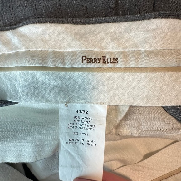 Perry Ellis Gray Striped Wool Blend Flat Front Suit Pants Men's Size 42/32 FLAW - Picture 5 of 16
